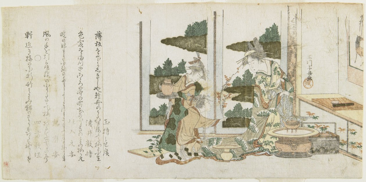 (Três mulheres arrumando flores), c. 1806 de Choki Eishusai