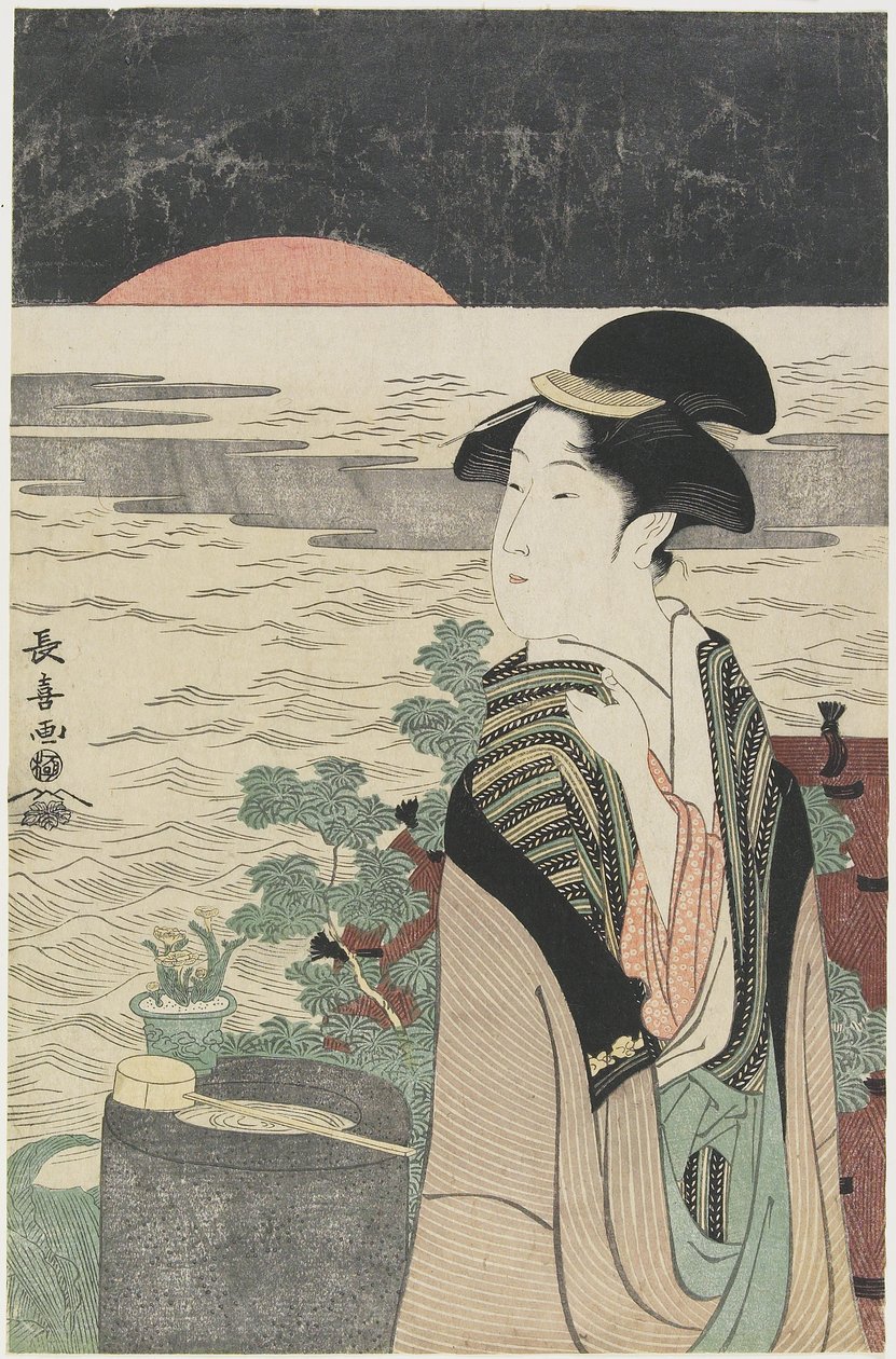 Uma beleza olhando para o primeiro nascer do sol, 1793-1796 de Choki Eishusai