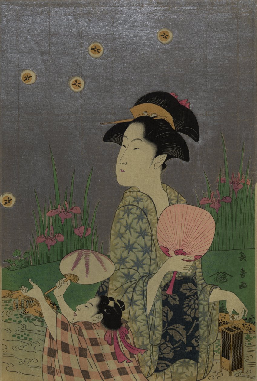 Vaga-lumes, 1793 (cor xilogravura) de Choki Eishusai