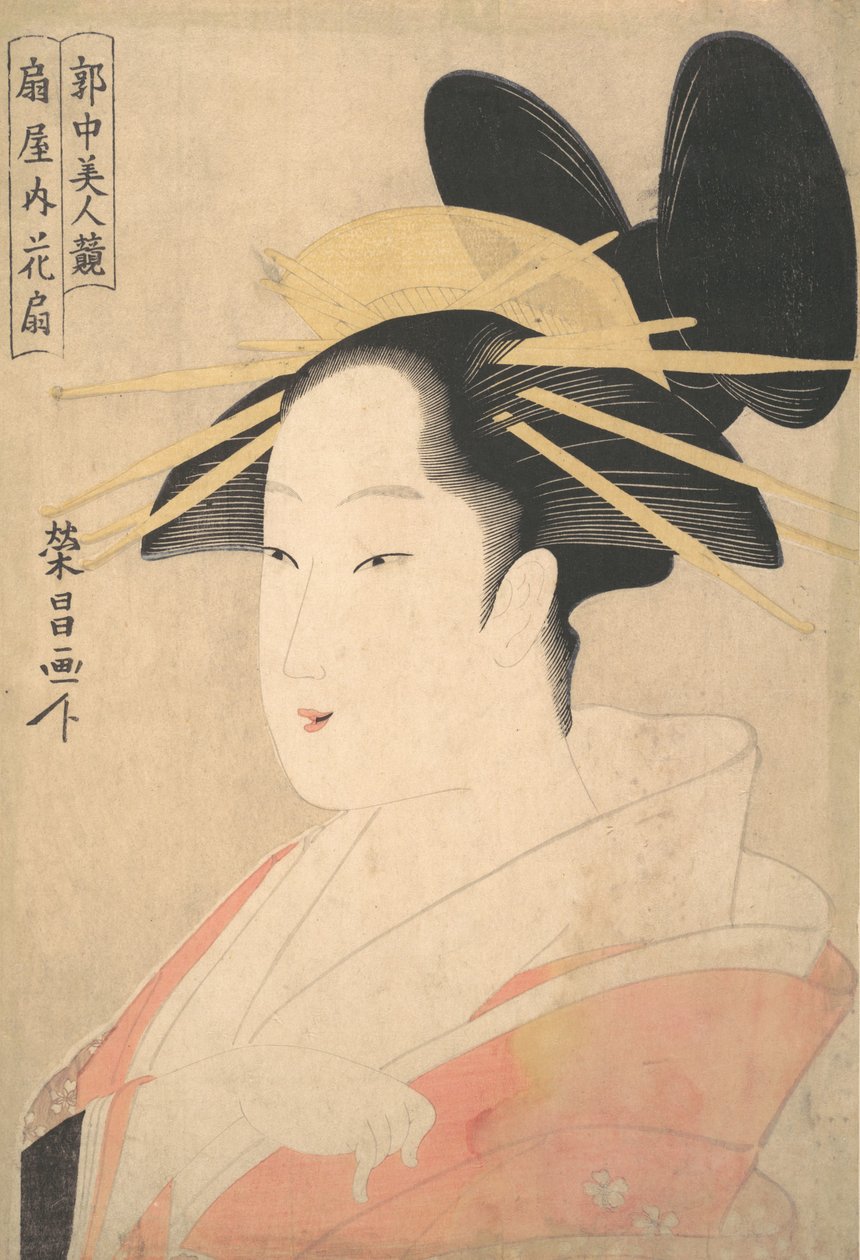 Grande cabeça e busto retrato do Oiran Hanaogi de Ogiya., provavelmente 1798 de Chokosai Eisho