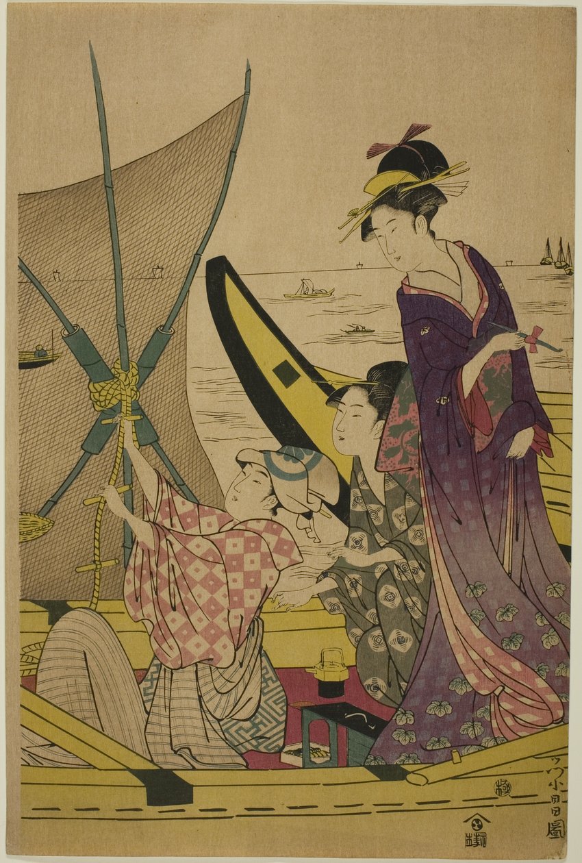 Mulheres em um barco de pesca de Chokosai Eisho