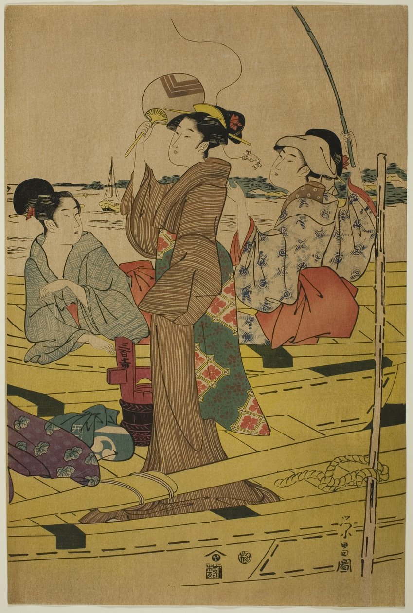 Mulheres em um barco de pesca de Chokosai Eisho