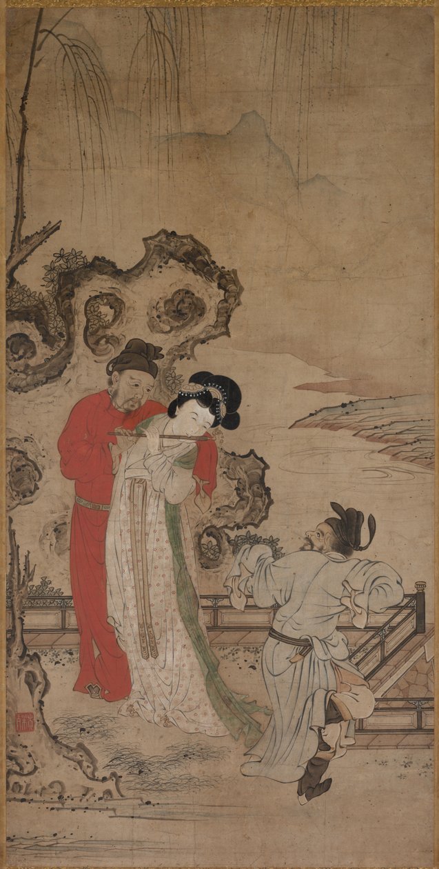 Imperador Minghuang ensinando Yang Gueifei a tocar flauta de Choryusai