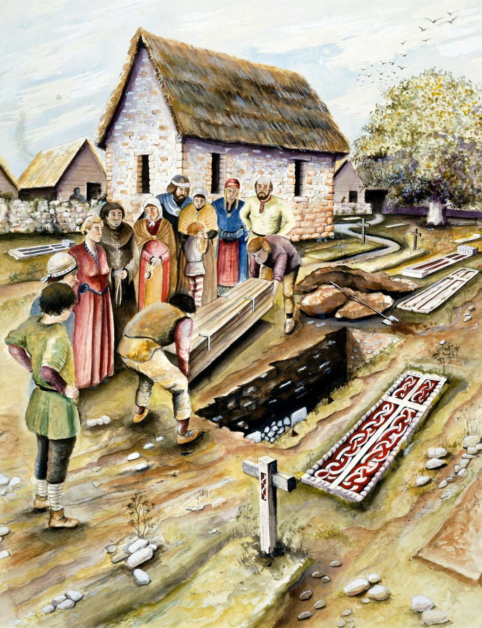 Enterro Viking em um cemitério, York, Yorkshire, século 10 c2000 de Chris Evans
