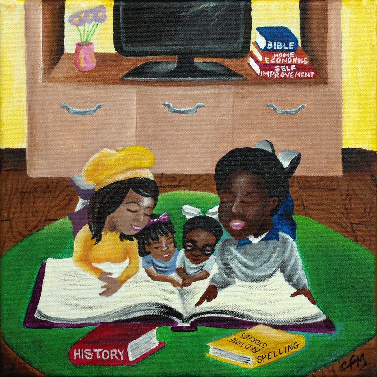Uma Família que Lê Junta, 2015 (acrílico sobre tela) de Chris Fabor