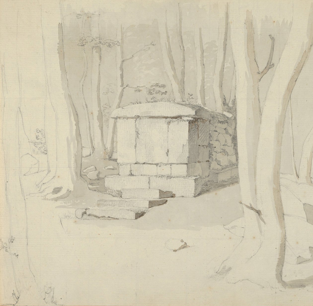 A Stone Tomb in a Forest, verso: Estudo de uma flor, 1830. de Christen Købke