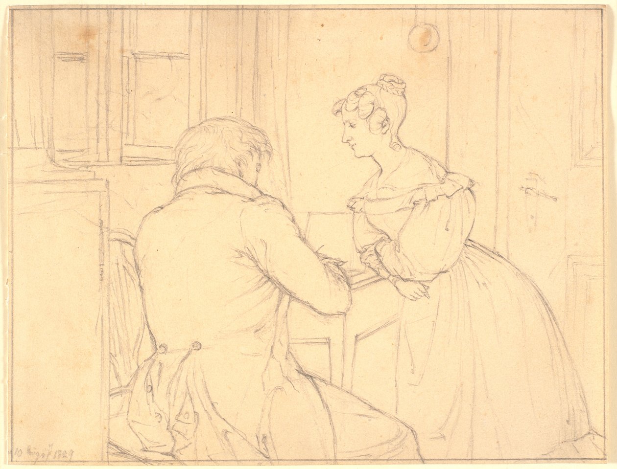 O pintor C.D.Gebauer desenha para a Virgem Margrethe Hahn de Christen Købke
