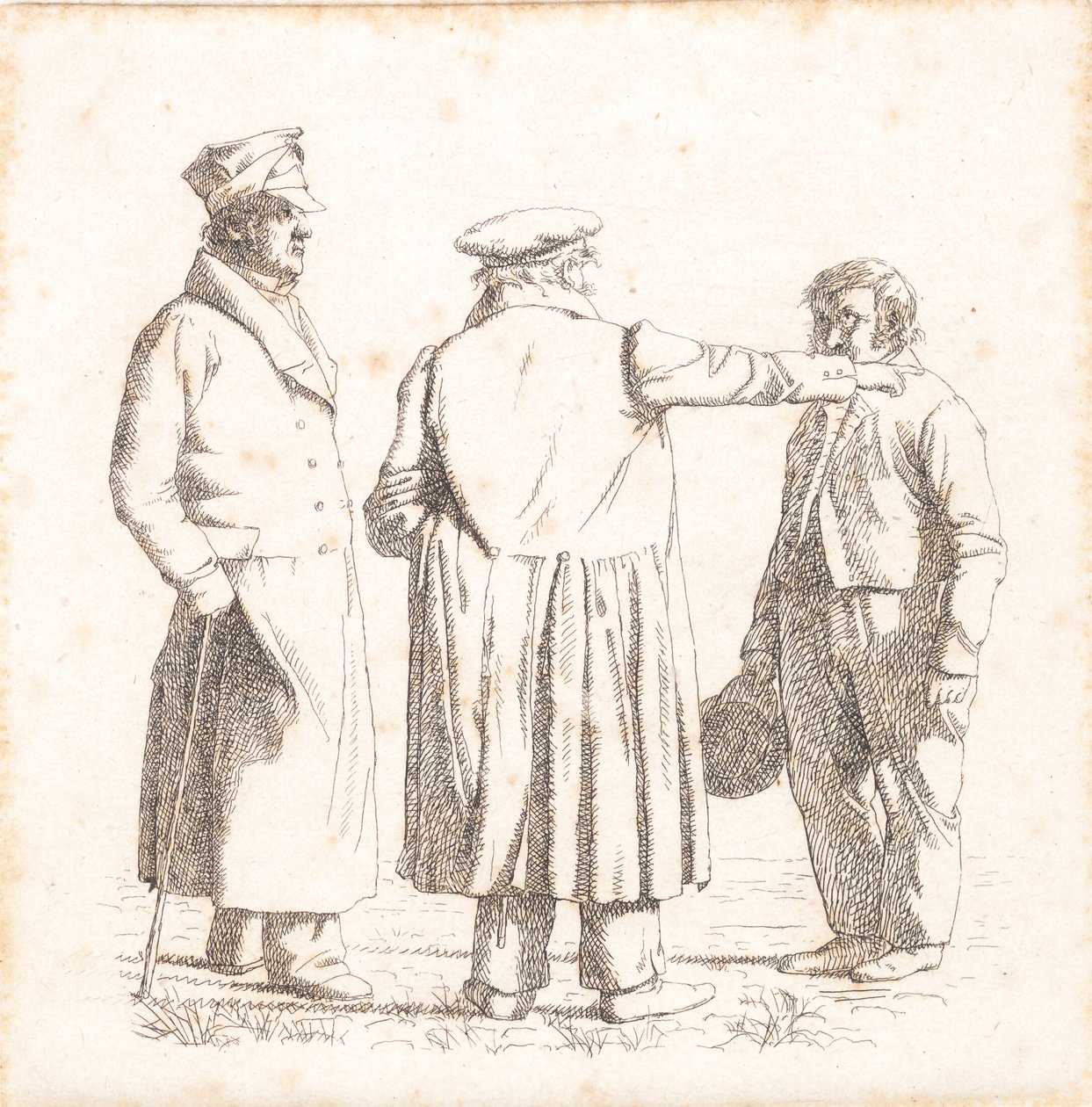 Três figuras de retrato, mestre padeiro Købke, Major Krohn e sargento escravo Sprøch de Christen Købke