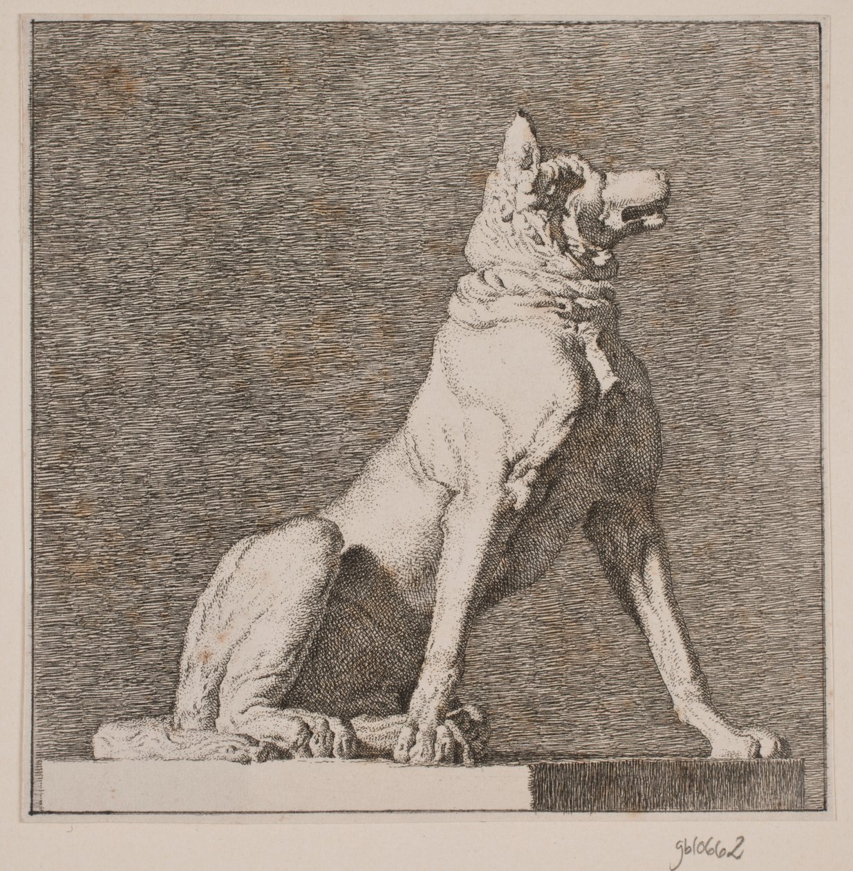 Um cão sentado segundo uma antiguidade em Charlottenborg de Christen Købke