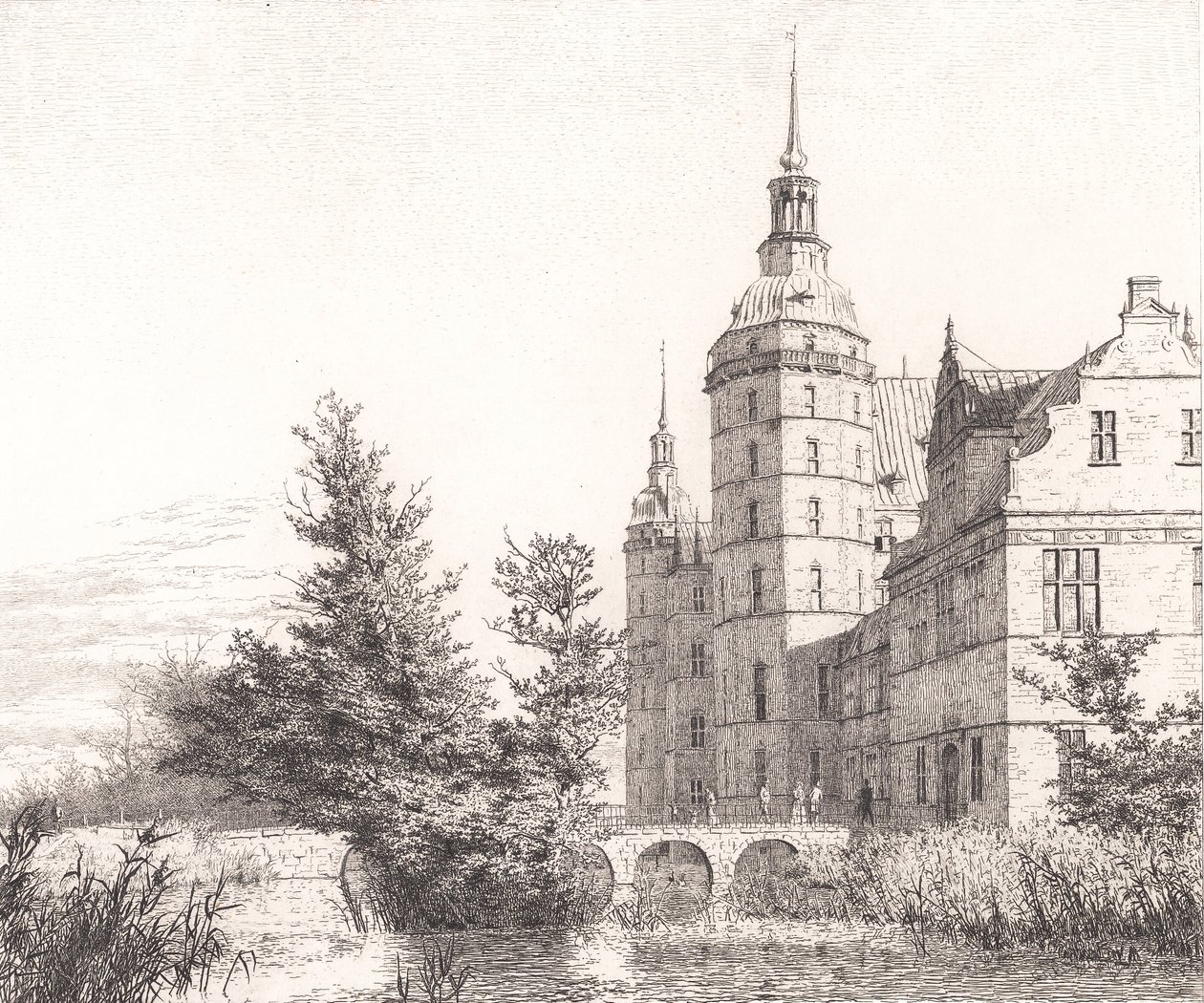 Castelo de Frederiksborg. Vista junto à Ponte da Casa da Moeda de Christen Købke