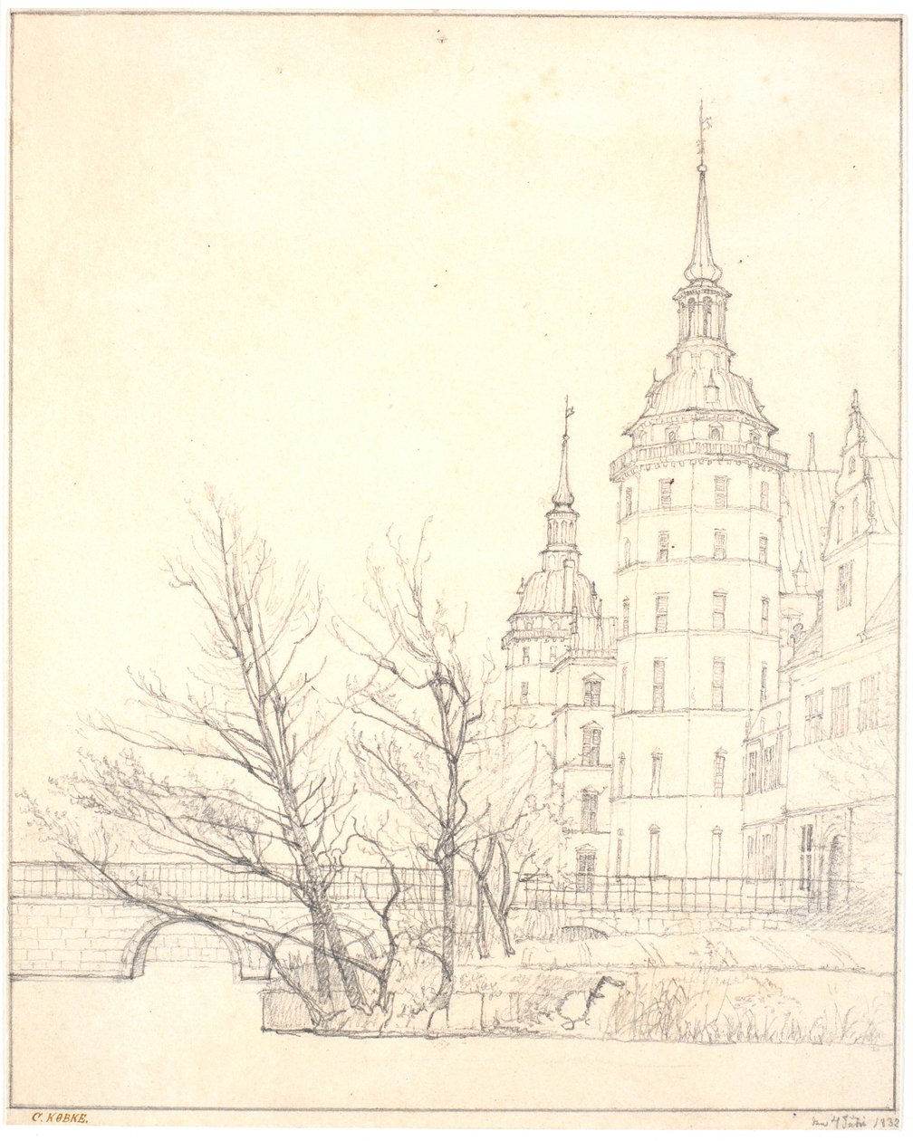 Castelo de Frederiksborg. Vista junto à ponte da Casa da Moeda de Christen Købke