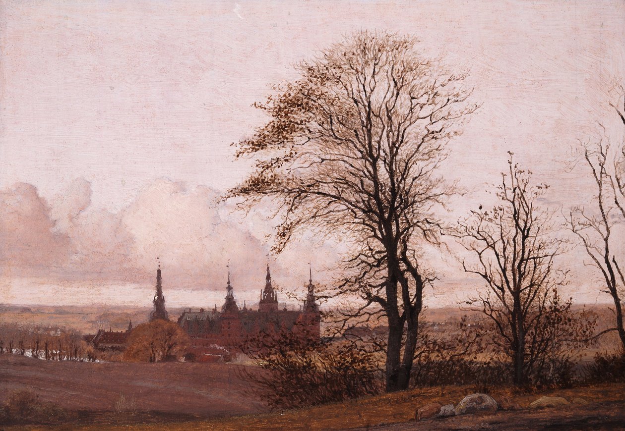 Paisagem de outono. Castelo de Frederiksborg a uma distância média, 1837-1838 de Christen Schjellerup Købke