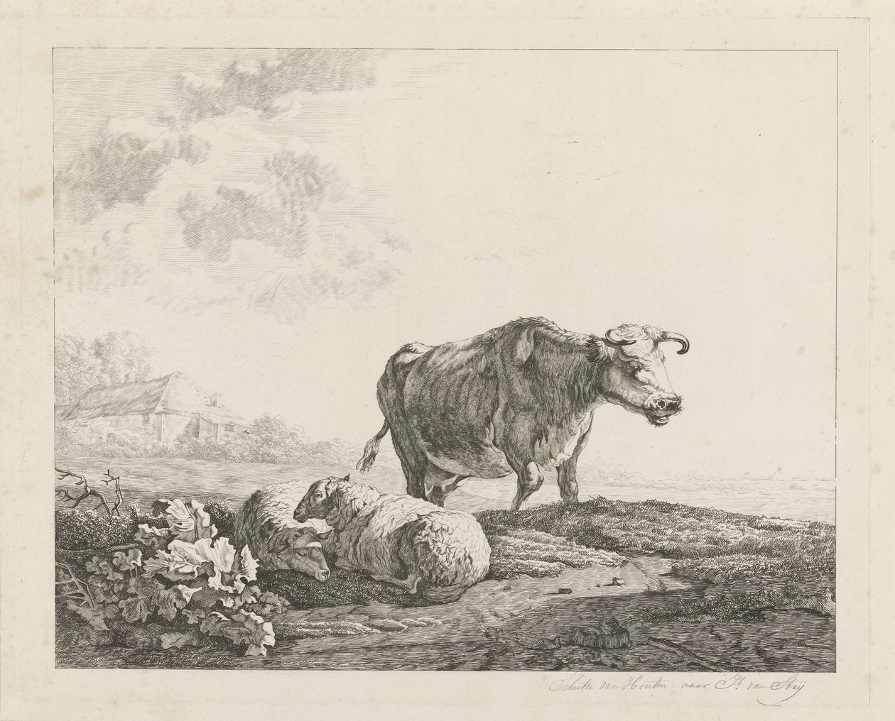 Paisagem com uma vaca e duas ovelhas de Christiaan Godfried Schutze van Houten