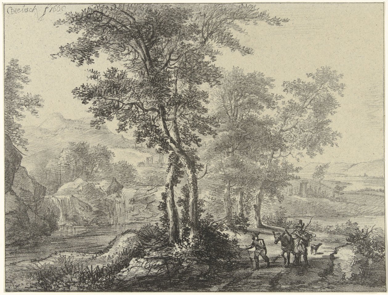 Paisagem arborizada com viajantes de Christiaan Josi