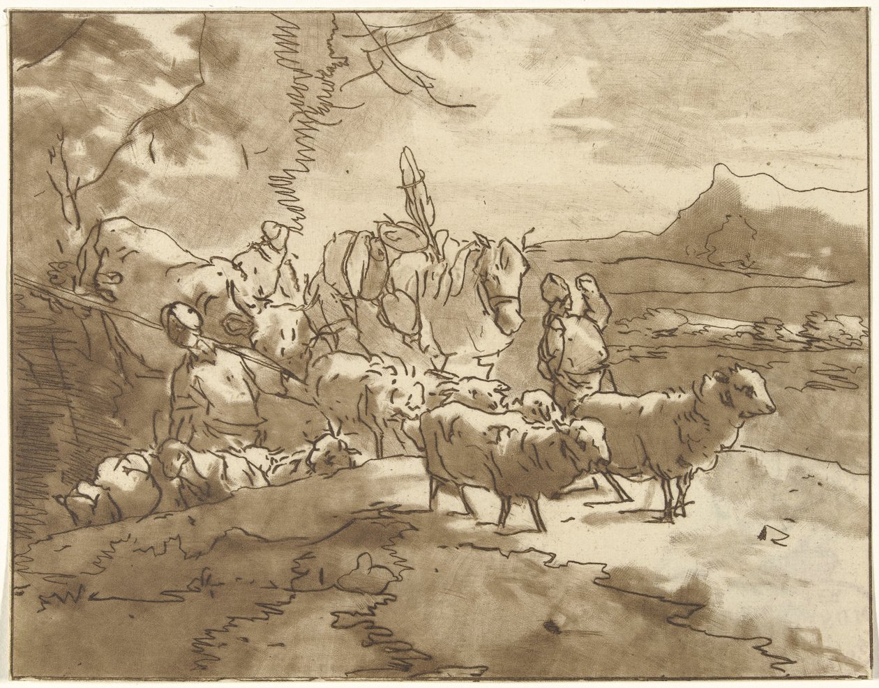 Paisagem com pastores e gado de Christiaan Josi