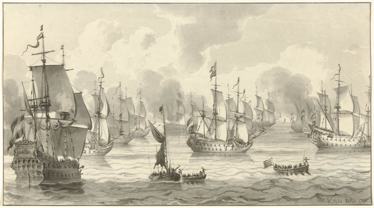Seascape com frota de guerra de Christiaan Josi
