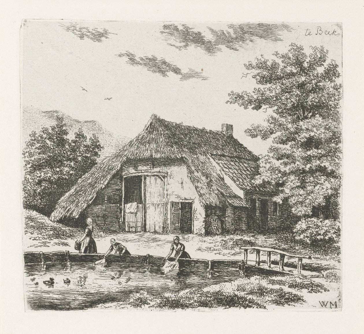 Três mulheres lavam a roupa em Beek de Christiaan Wilhelmus Moorrees