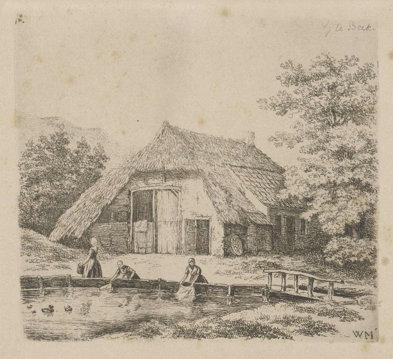 Três mulheres lavam a roupa em Beek de Christiaan Wilhelmus Moorrees