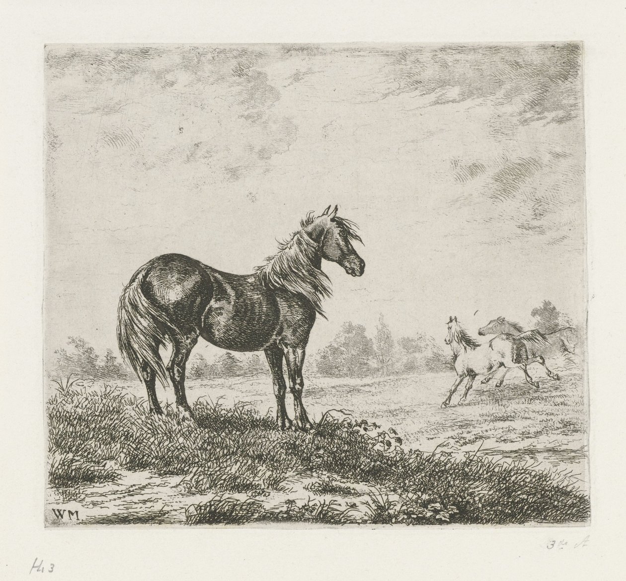 Paisagem com três cavalos de Christiaan Wilhelmus Moorrees