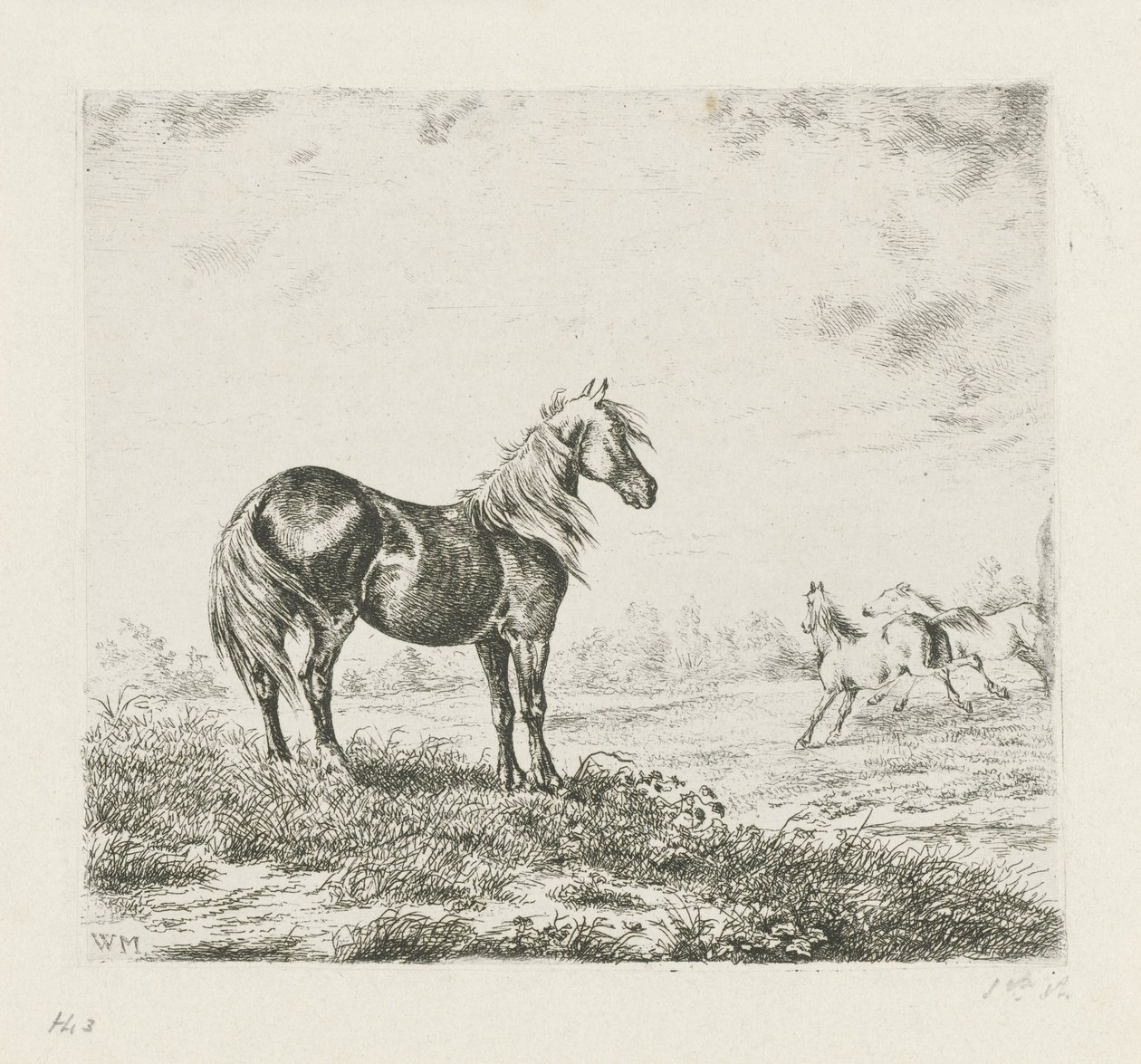 Paisagem com três cavalos de Christiaan Wilhelmus Moorrees