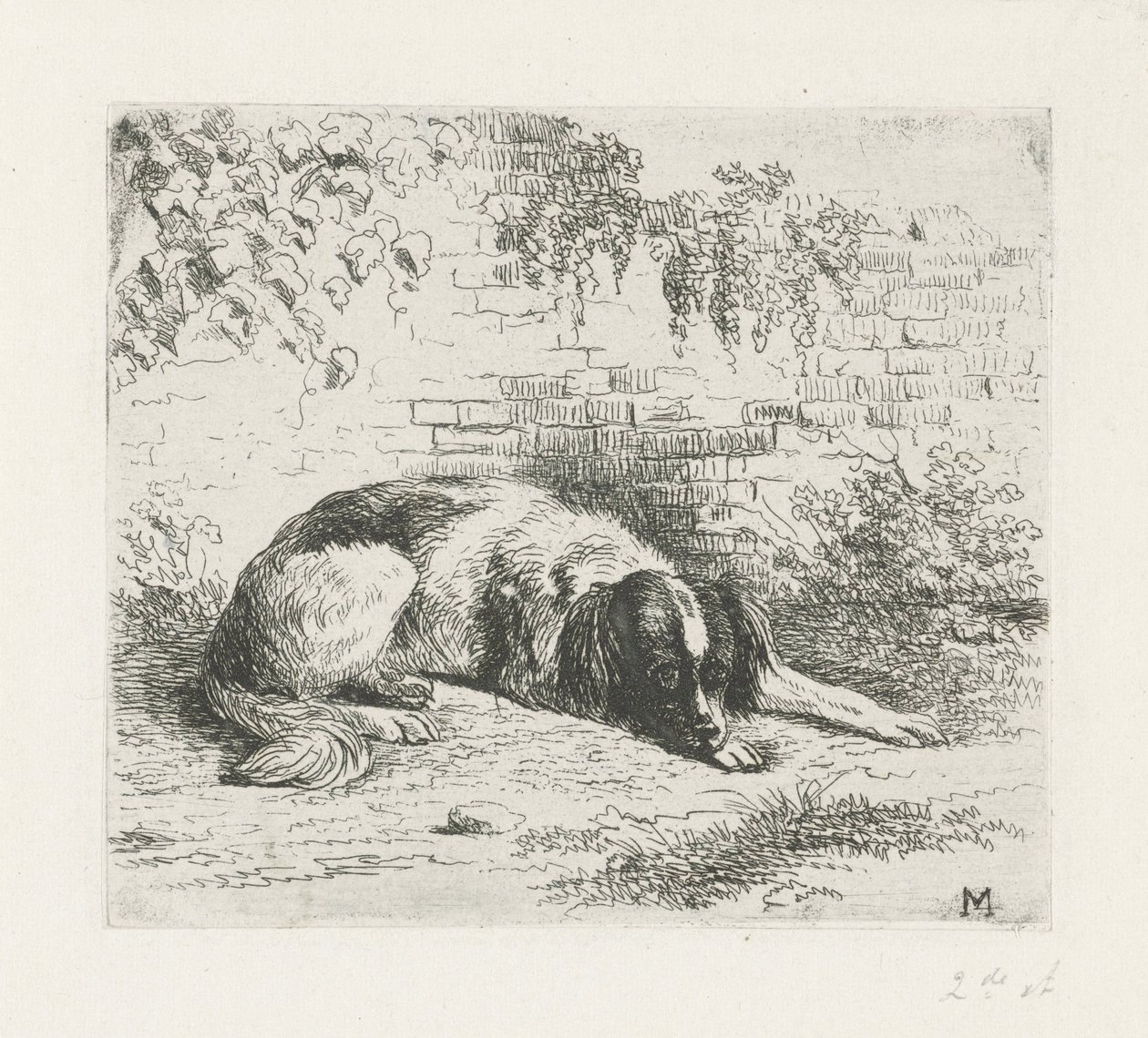 Cão deitado em frente a uma parede de Christiaan Wilhelmus Moorrees