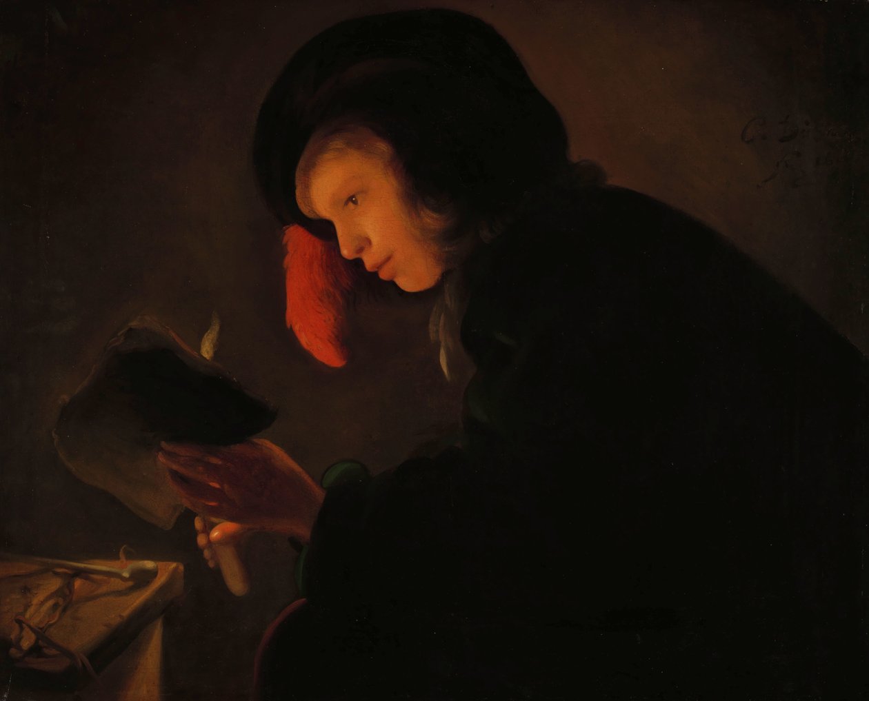 Homem jovem à luz de velas de Christiaen Jansz. Dusart