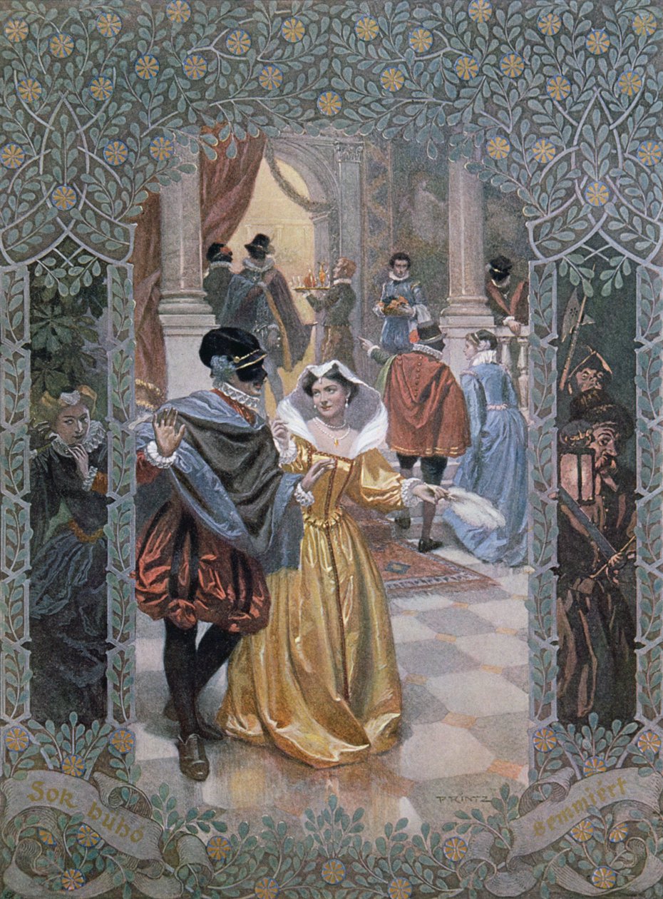 Ilustração para uma cena em &39;muito barulho por nada&39;, c.1900 de Christian August Printz