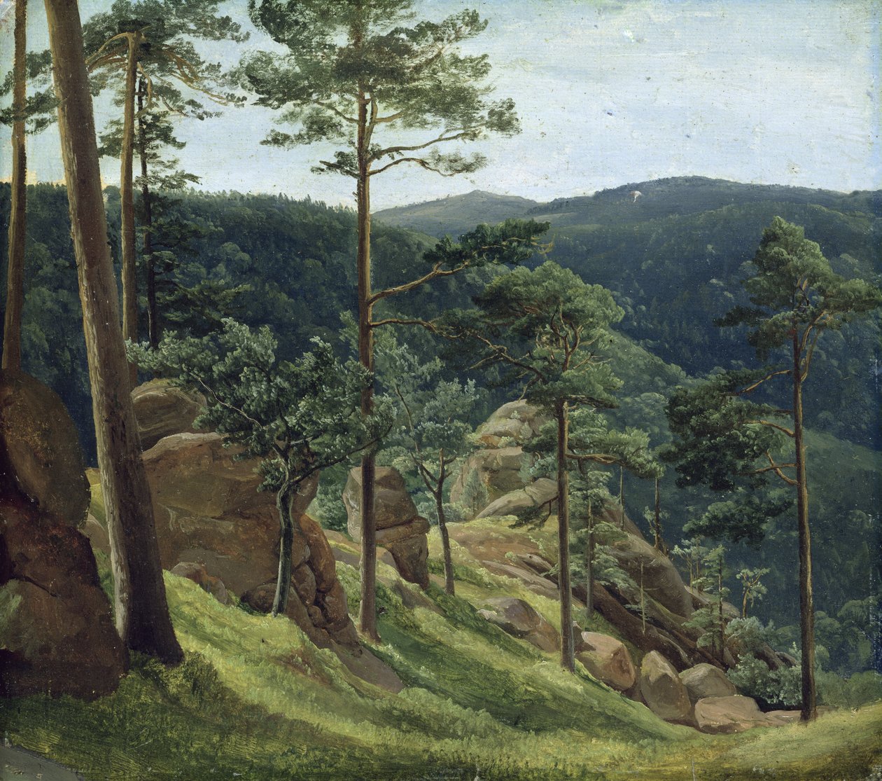 Vista do Monte Brocken, 1829 (óleo sobre papel a bordo) de Christian Ernst Bernhard Morgenstern