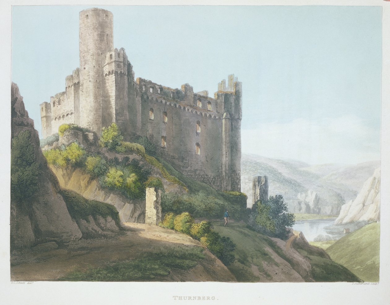 Thurnberg, gravado por T. Sutherland, de "Uma viagem pitoresca ao longo do Reno, de Mentz a Colônia", publicado por R. Ackermann, Londres, 1820 de Christian Georg II Schutz or Schuz