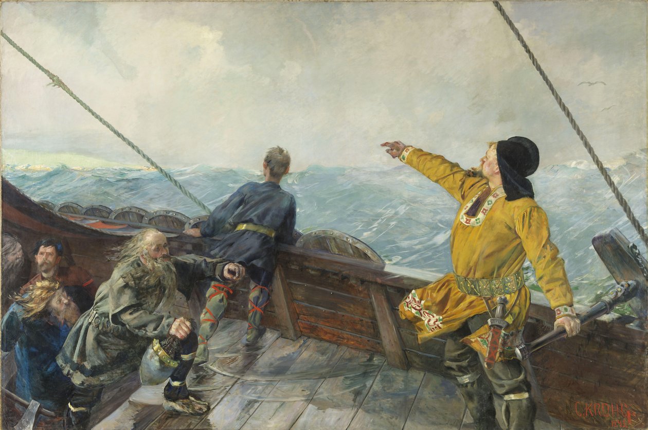 Leif Eriksson (século 10) avista terra na América, 1893 de Christian Krohg