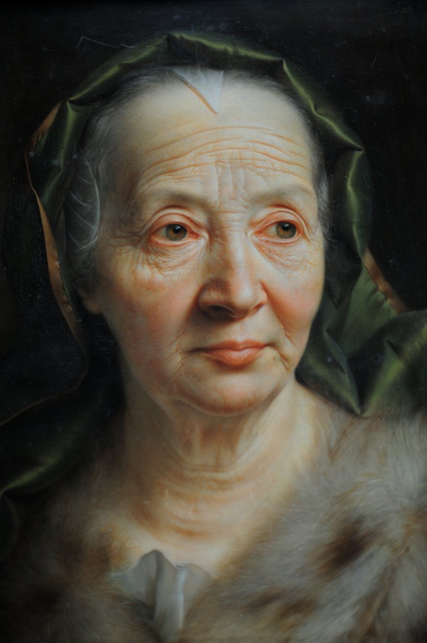 Retrato, de, um, mulher velha, com, um, echarpe verde de Christian Seybold