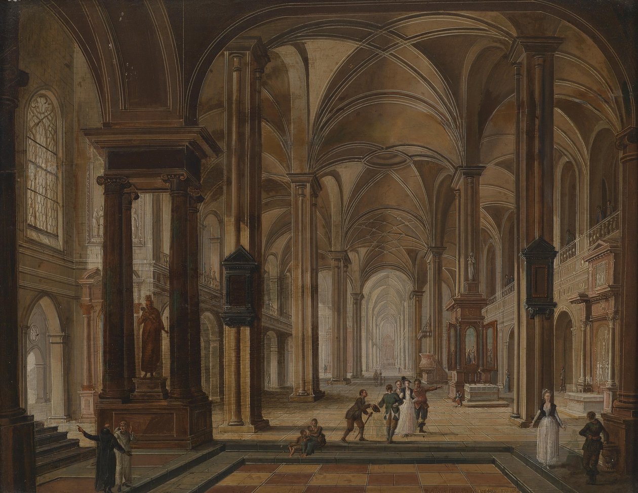 Interior da igreja com pessoas elegantes de Christian Stocklin