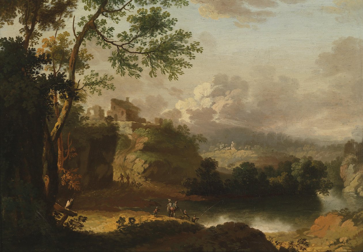 Paisagem de montanha com um rio e figuras de Christian Wilhelm Ernst Dietrich