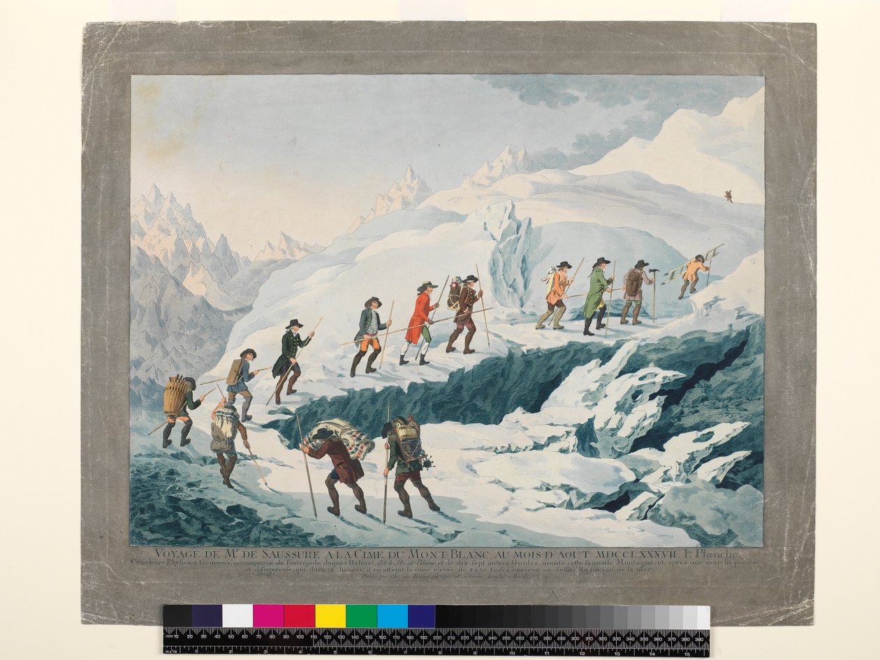 Valentine-Richards. Subida do Mont Blanc por M. de Saussure em agosto de 1787, c.1790 (impressão) de Christian von Mechel