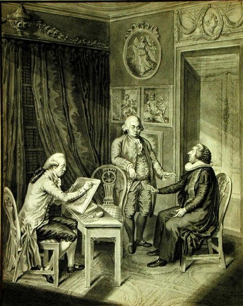 Christian Andreas Georg Stottrupp (1789-1835), Pastor Sturm e Philipp Emanuel Bach (1714-88) (tinta indiana sobre papel) de Christian Andreas Georg Stottrupp