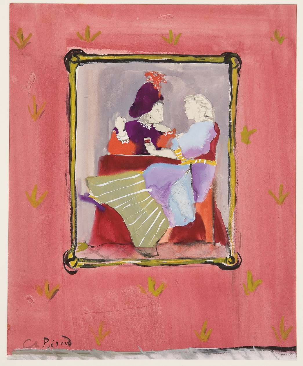 Um casal de fantasiados, c.1935-45 (guache em papel) de Christian Bérard
