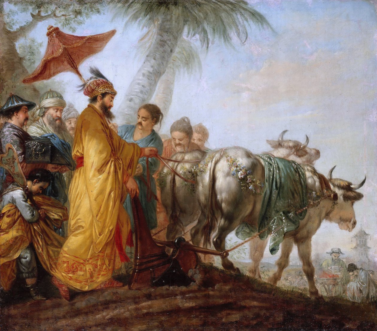 O imperador da China com um arado. O imperador chinês abre o primeiro sulco para homenagear os agricultores de Christian Bernhard Rode