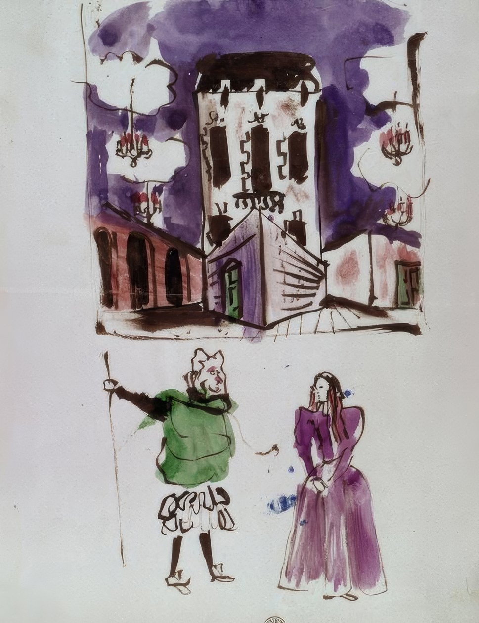 Desenho de palco e estatuetas de Christian Bérard