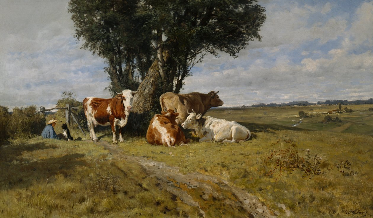 paisagem com vacas de Christian Eriksen Skredsvig