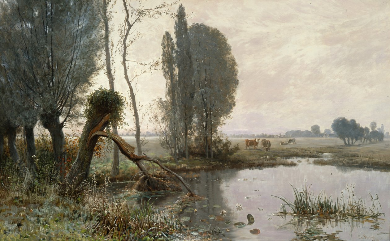 paisagem com vacas de Christian Eriksen Skredsvig