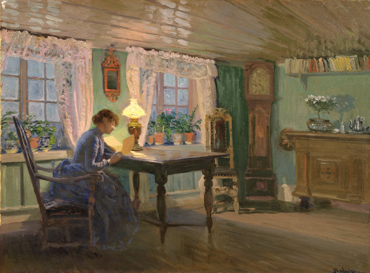 A sala de estar azul em Fleskum de Christian Eriksen Skredsvig