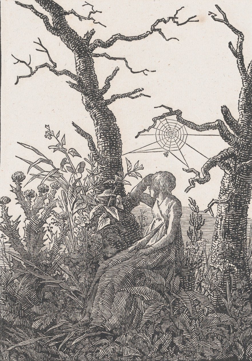 Mulher sentada com uma teia de aranha de Christian Friedrich