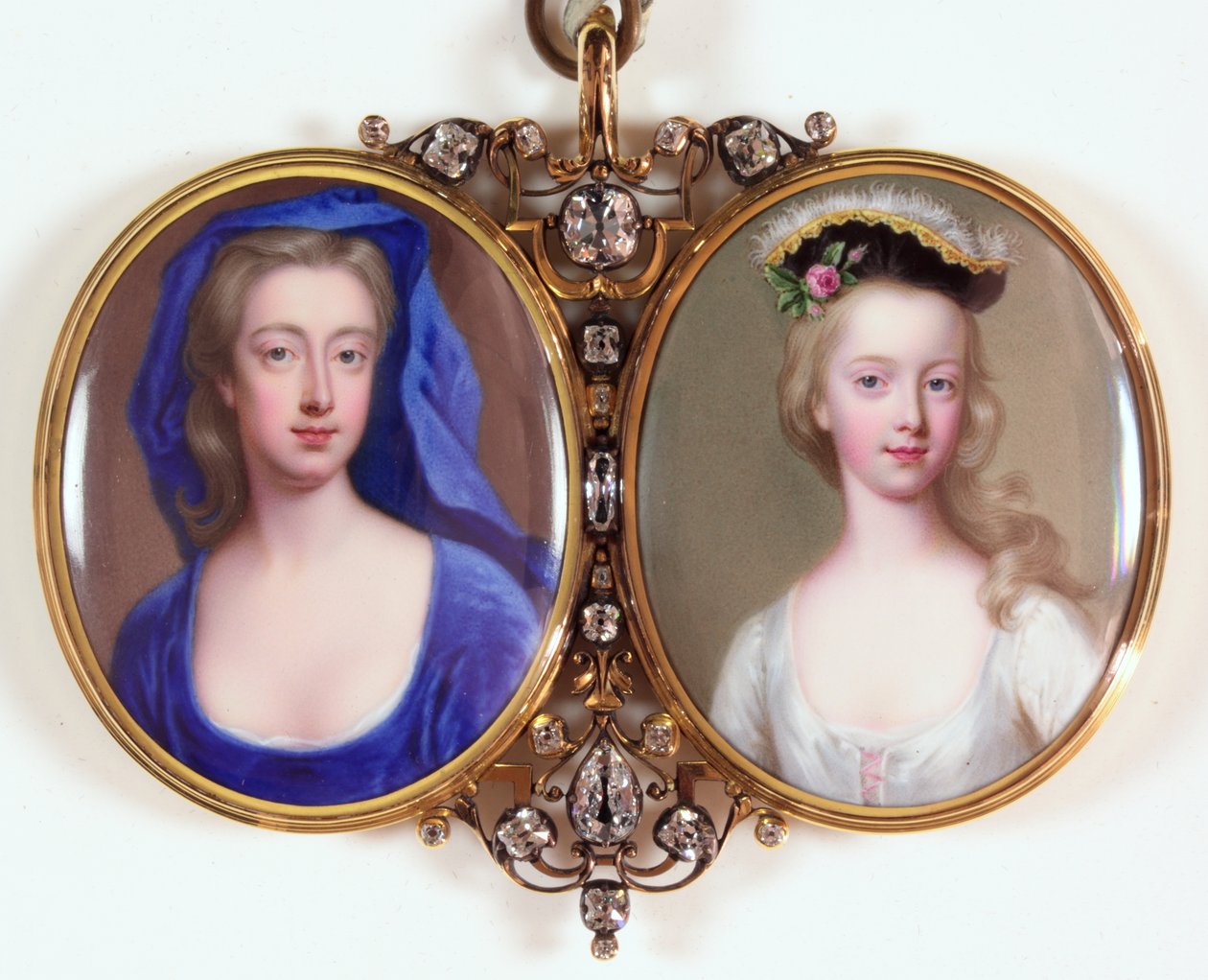 Lady Henrietta Cavendish Holles Harley e sua filha Margaret (esmalte) (ver também 3076141) de Christian Friedrich Zincke