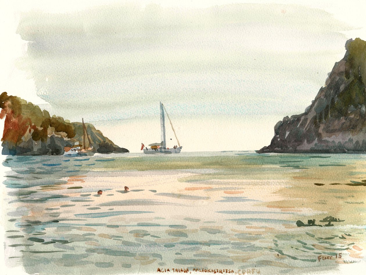 Iates de Corfu ancorados (aguarela) de Christian Furr