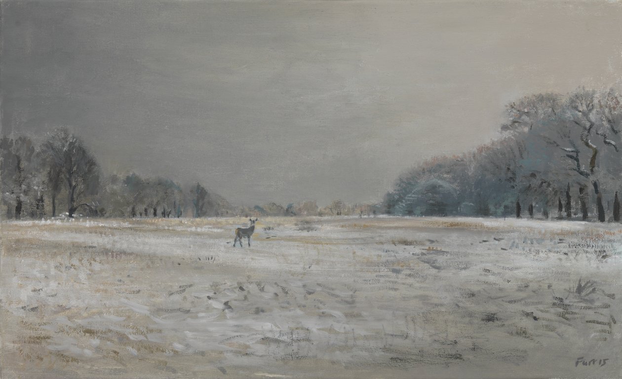 Veado na neve - Richmond Park, 2015 (óleo sobre tela) de Christian Furr