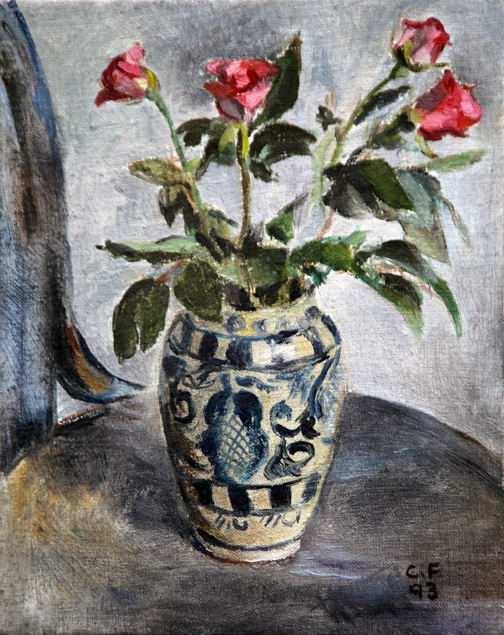 Rosas cor-de-rosa num vaso pintado de Christian Furr