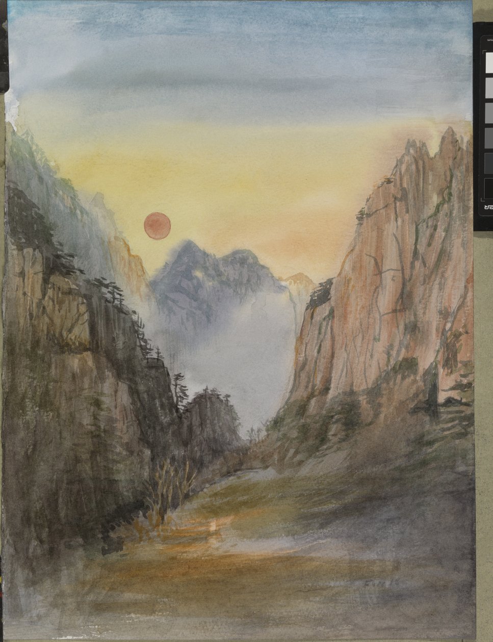 Sol cor-de-rosa (ouro) Montanhas amarelas, 2015 (aguarela sobre papel) de Christian Furr