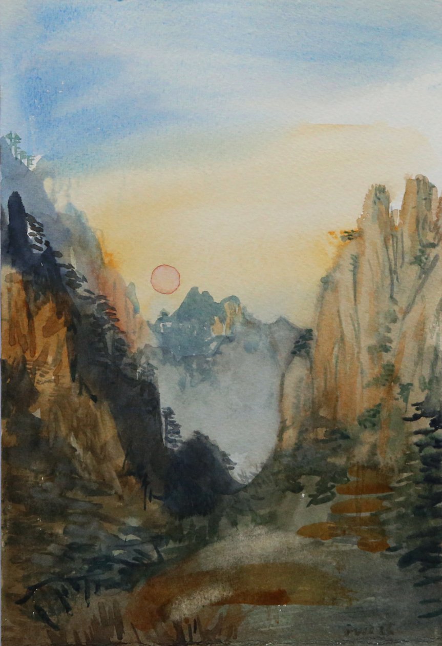 Sol cor-de-rosa - montanhas amarelas, 2015 (aguarela sobre papel) de Christian Furr