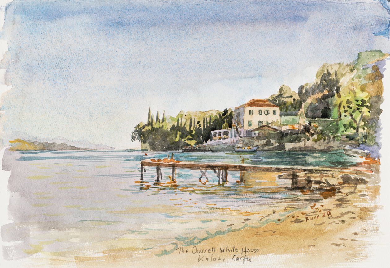 A Casa Branca de Durrell, 2020 (aguarela sobre papel de aguarela) de Christian Furr