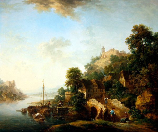 Uma Vista da Vila de Braubach (óleo sobre cobre) de Christian Georg I Schutz
